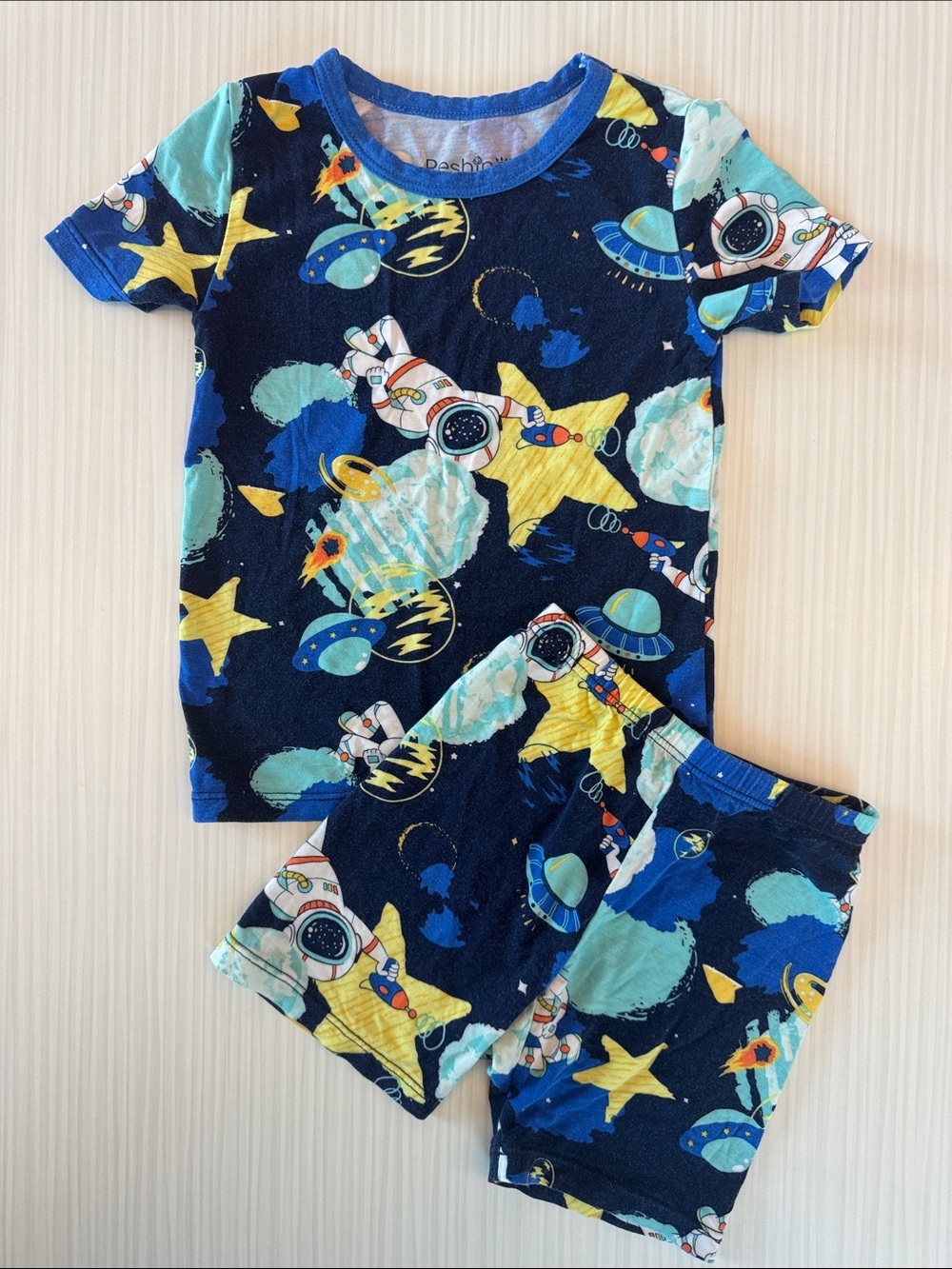 Kids Space Astronaut Bamboo Pajama Set - Navy & Yellow